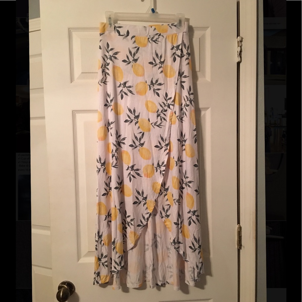 NWOT Lemon-Print Wrap Maxi Skirt-Charlotte Russe